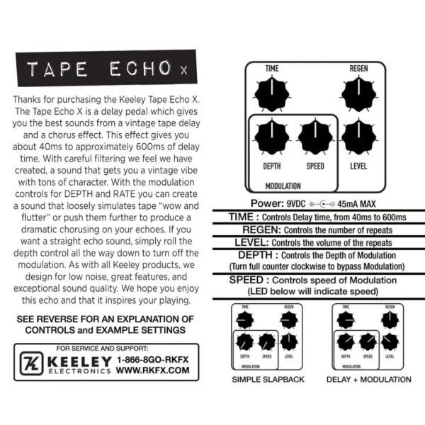 Keeley Electronics | Magnetic Echo Modulated Tape Echo 延遲效果器｜40ms - 600ms 磁帶感延遲與 Wow Flutter 調變